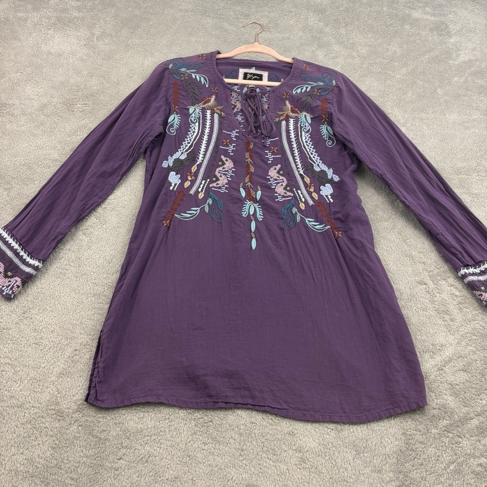 VTG Johnny Was Biya Embroidered Tunic Top Womens XS Purple Boho Festival‎ Hippie